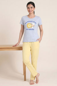 Zivame Farm Lore Knit Cotton Pyjama Set - Xenon Blue — thumbnail 1